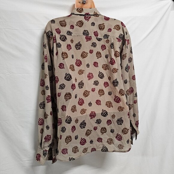 X-Girl Big Apple Women Top Blouse Shirt Size M Beige Chiffon Button Up Long Slee - Picture 6 of 14